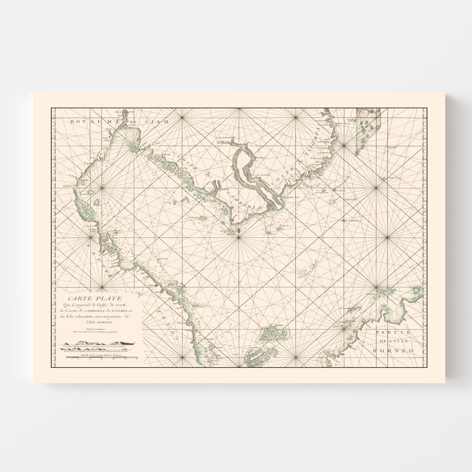 Vintage Gulf of Siam Map 1745