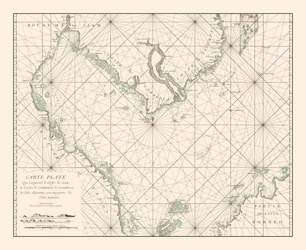 Vintage Gulf of Siam Map 1745