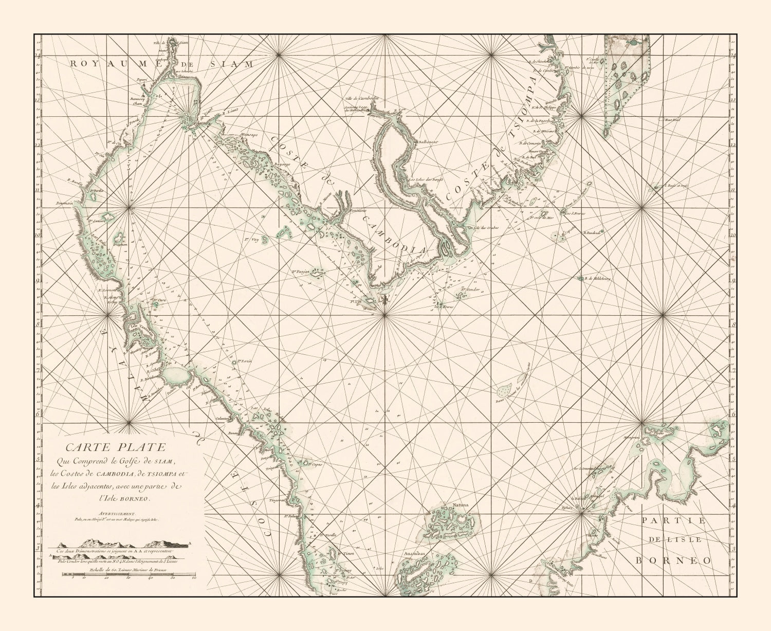 Vintage Gulf of Siam Map 1745
