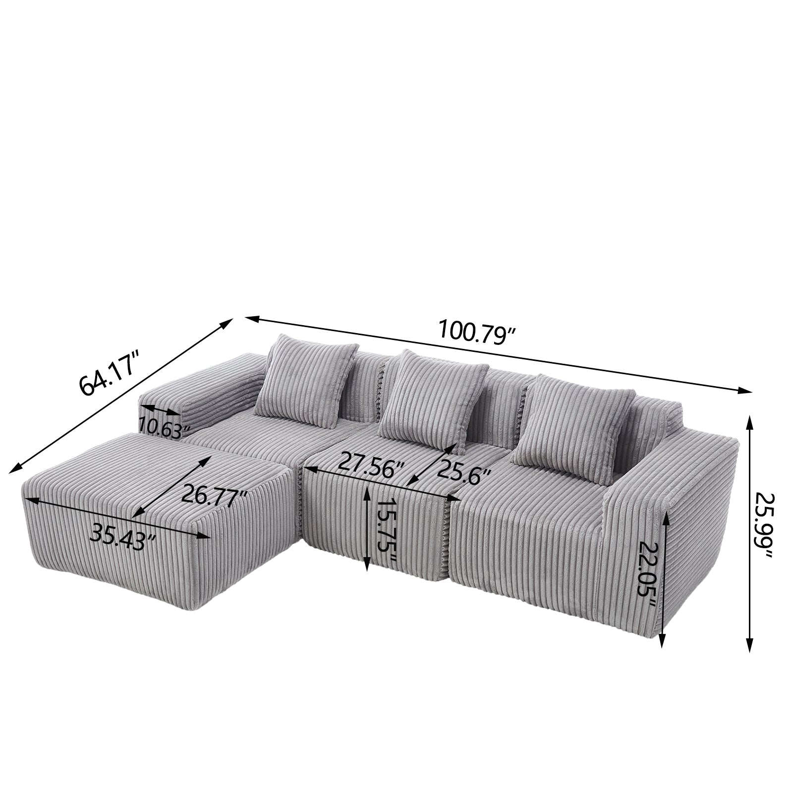 Modern Minimalist Modular Sectional Sofa L-Shape Upholstered Cloud Couch with Deep Seats Light Gray Fabric