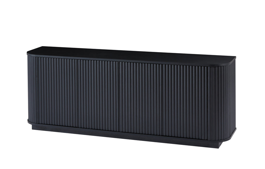 Sideboard Storage Cabinet TV Stand with wave pattern Buffet Cabinet Wooden Vertical Striped Cabinet for Kitchen/Bedroom/Entryway. Black, 64''W x 15''D x 24''H.