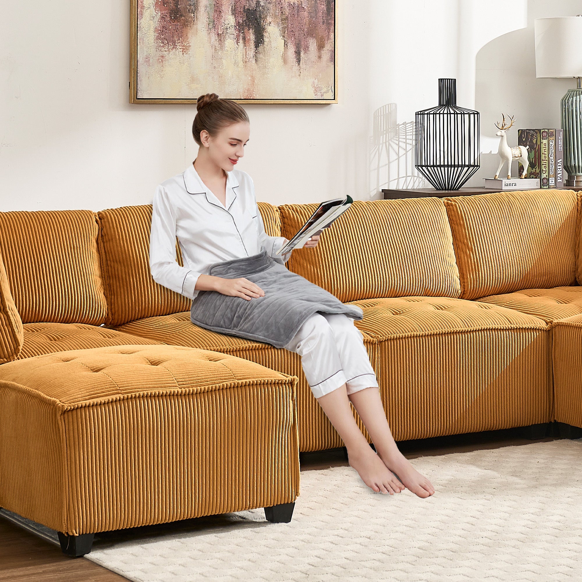 UNITED WE WIN Modular Sectional Sofa U Shaped Modular Couch with Reversible Chaise Modular Sofa Sectional Couch,6- Seat Convertible Sofa,Fit for Living Room