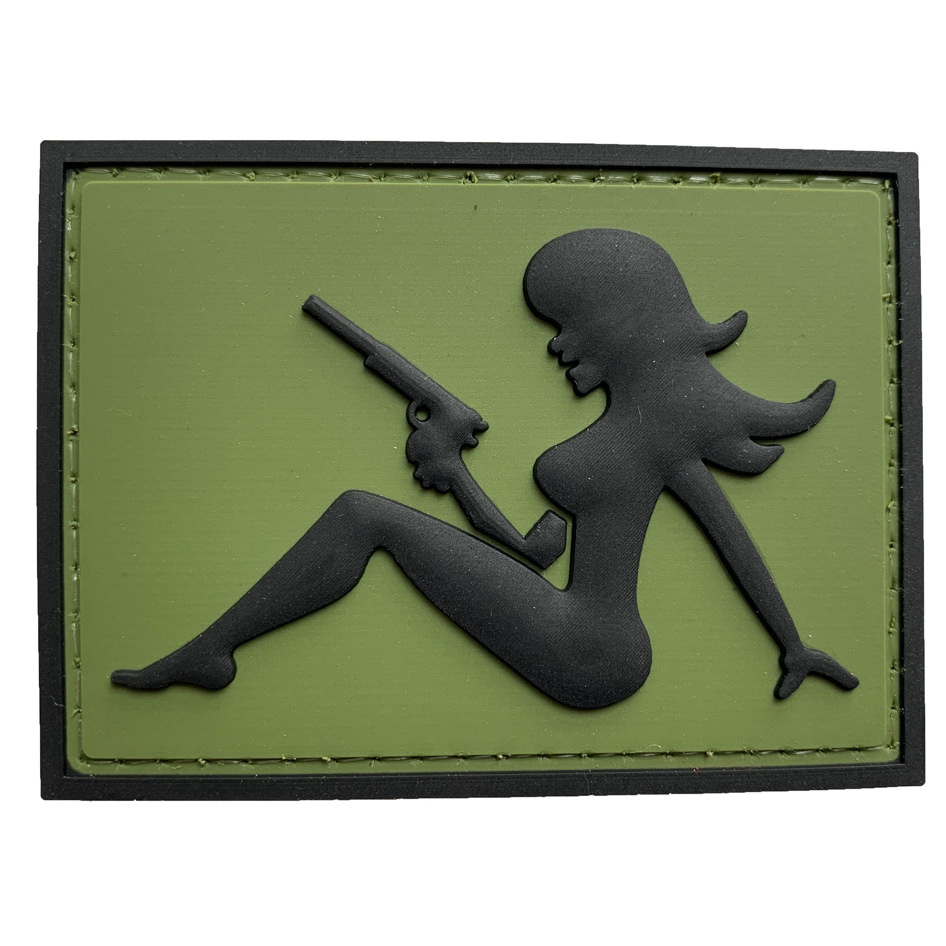 Girl with Pistol on Right Hand PVC Patch Green