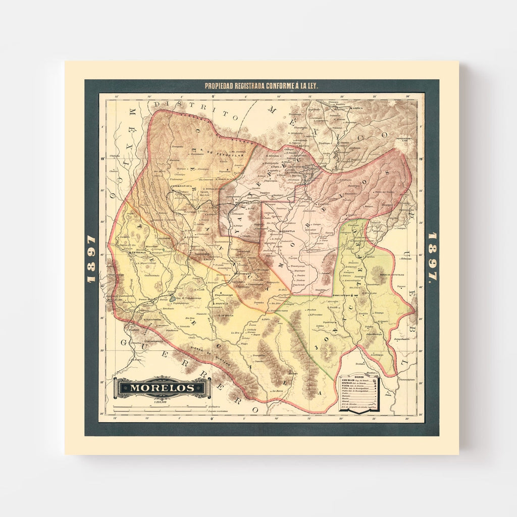 Vintage Morelos, Mexico Map 1897