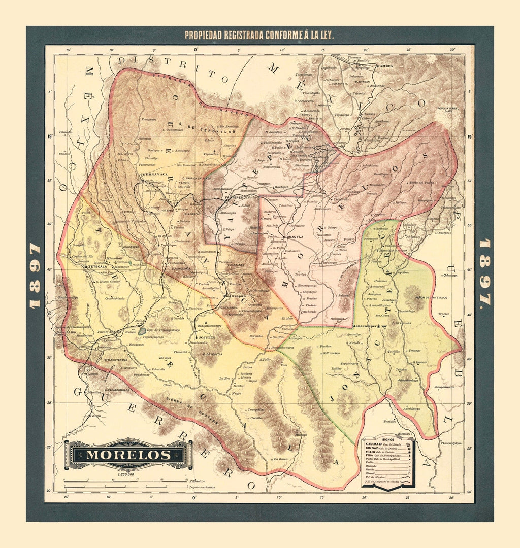Vintage Morelos, Mexico Map 1897