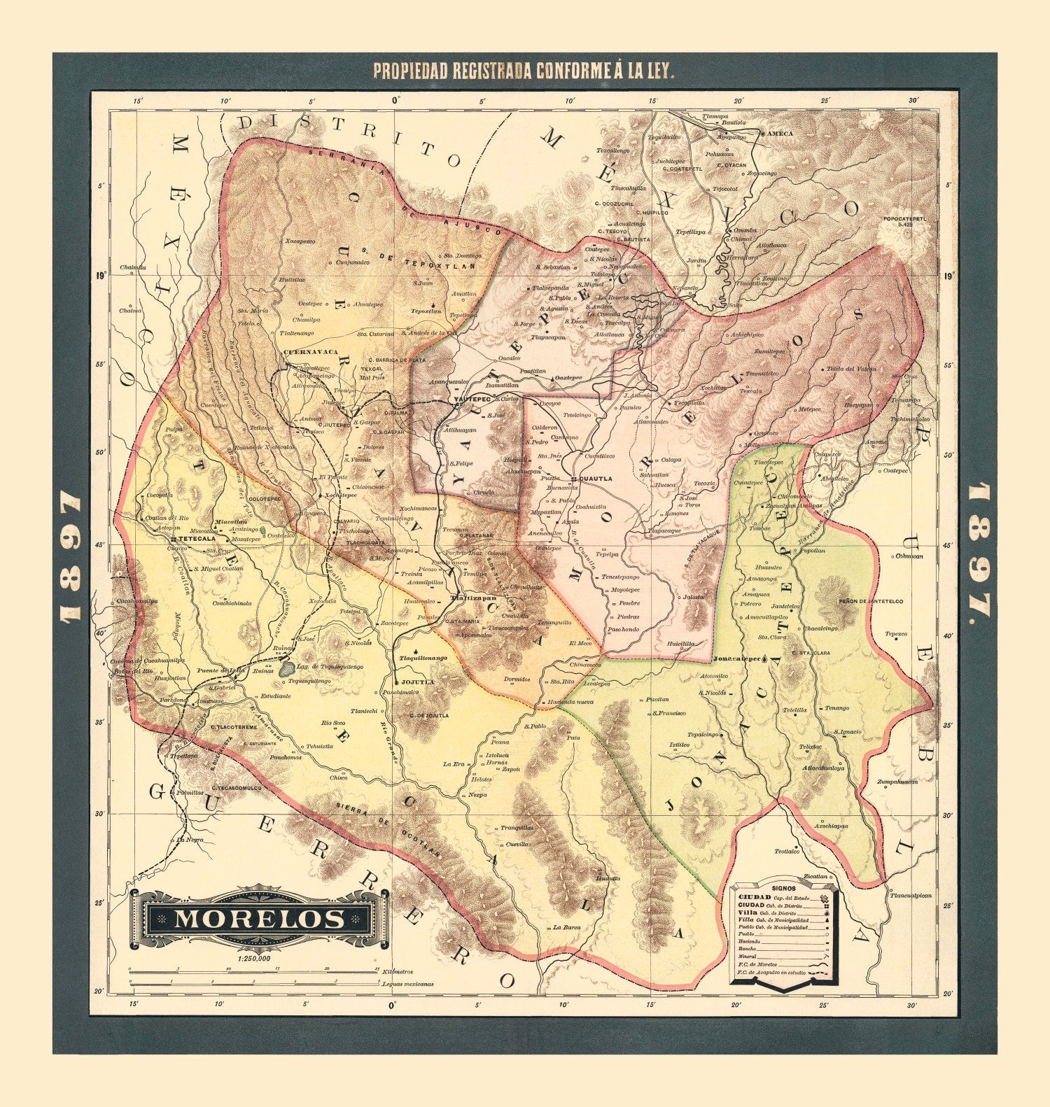Vintage Morelos, Mexico Map 1897