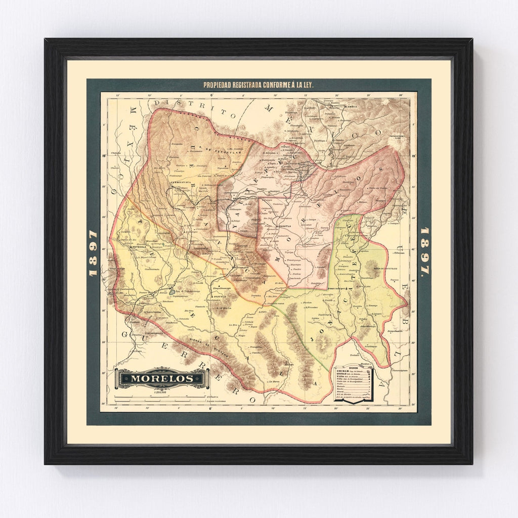 Vintage Morelos, Mexico Map 1897