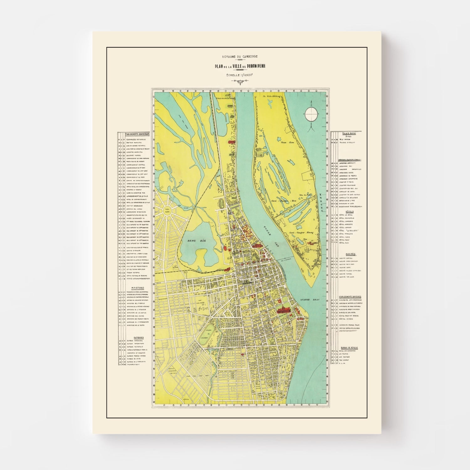 Vintage Map of Phnom Penh, Cambodia 1960