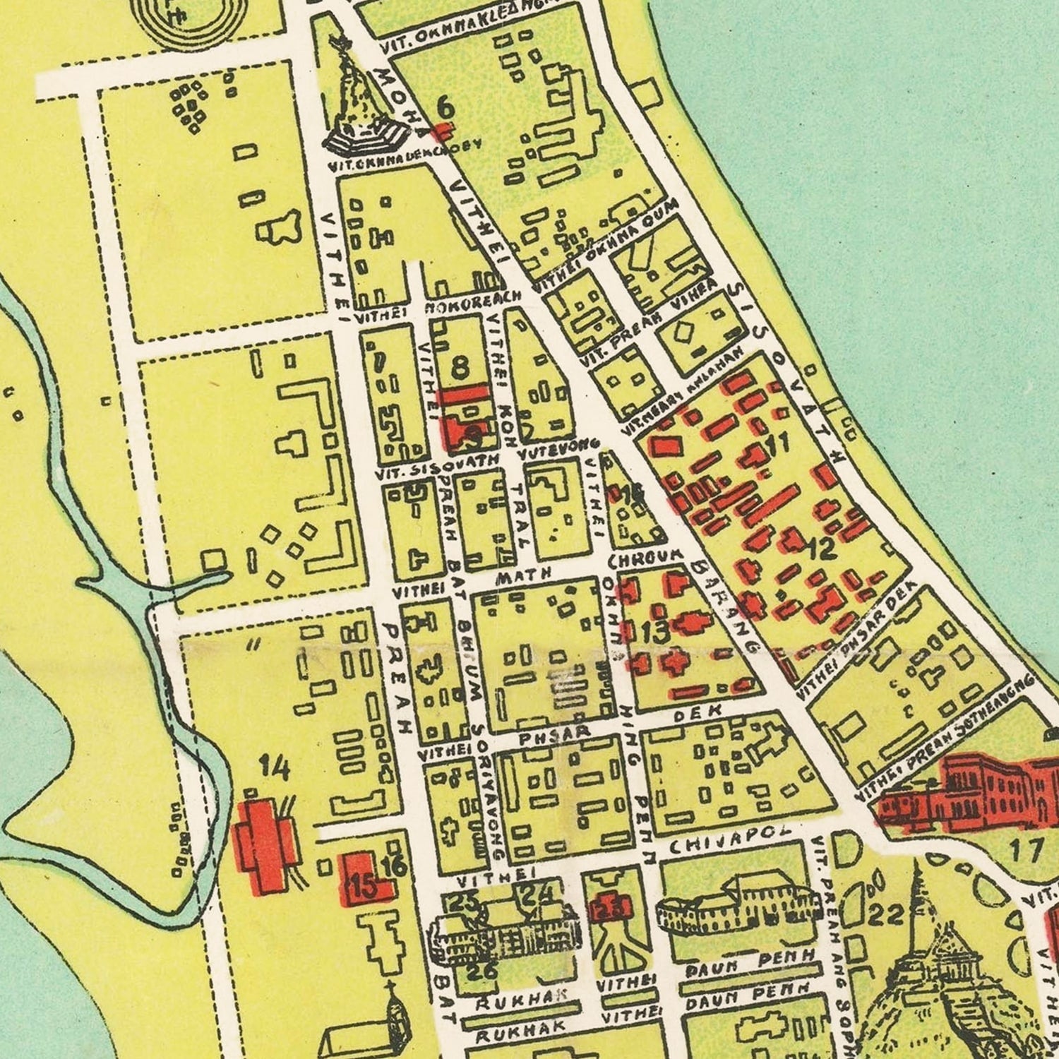 Vintage Map of Phnom Penh, Cambodia 1960