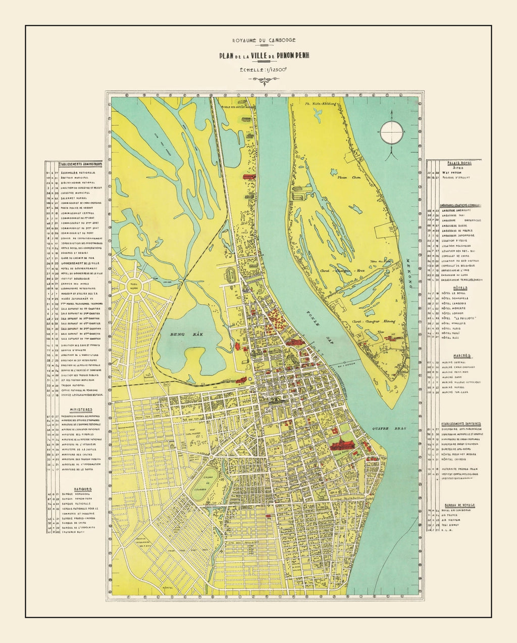 Vintage Map of Phnom Penh, Cambodia 1960