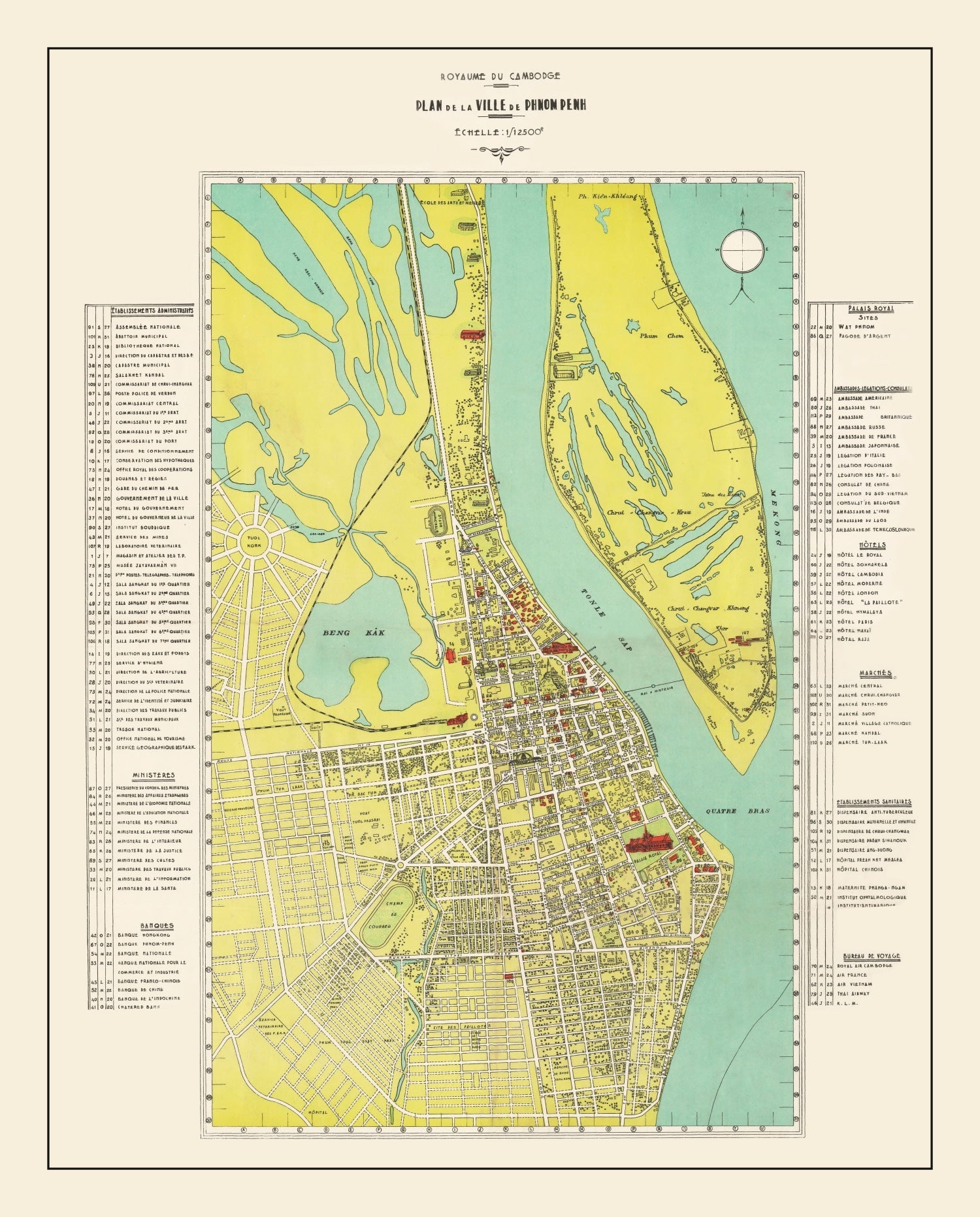 Vintage Map of Phnom Penh, Cambodia 1960