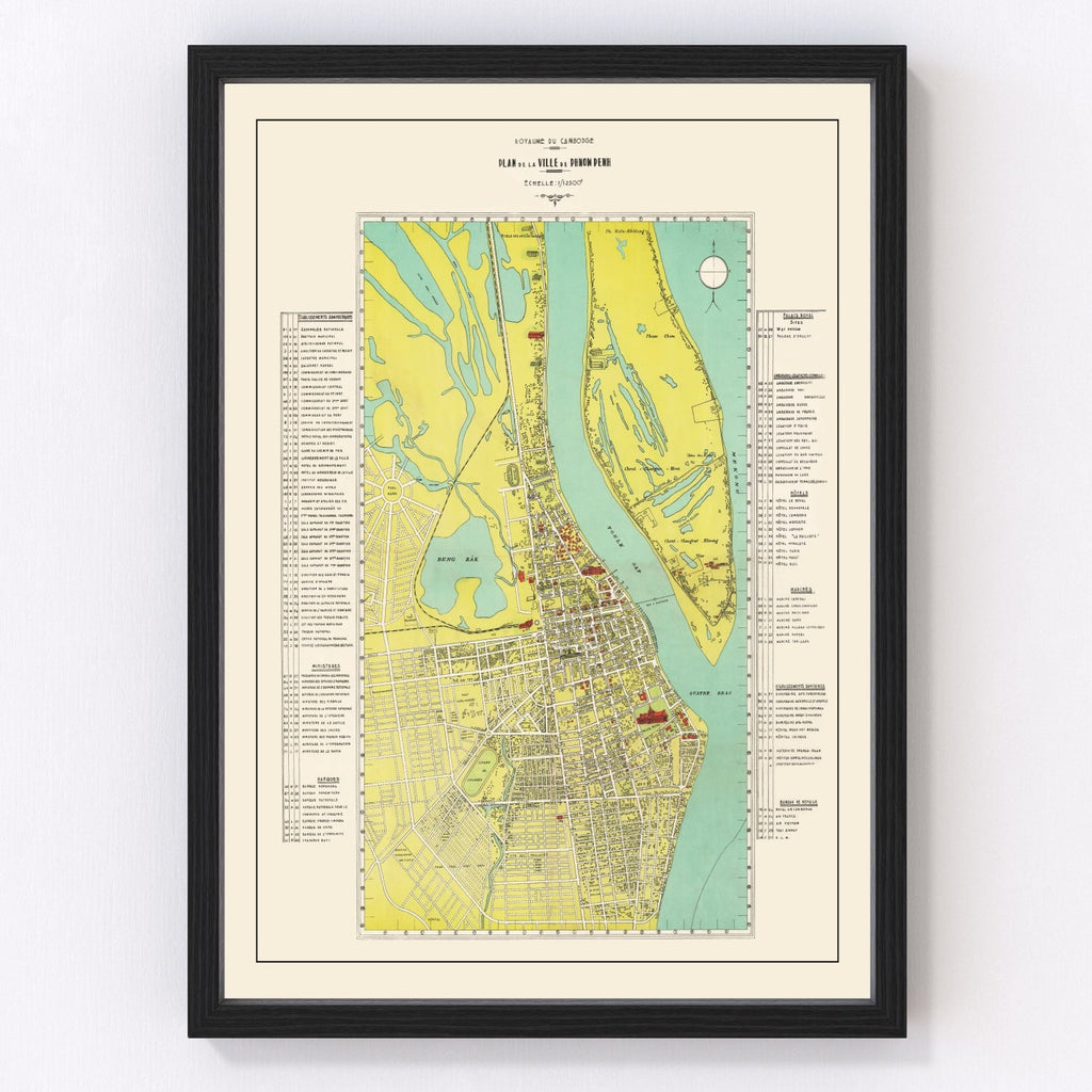 Vintage Map of Phnom Penh, Cambodia 1960