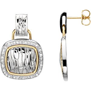 Sterling Silver & 14K Yellow Gold 1/2 CTW Natural Diamond Zebra Skin Earrings
