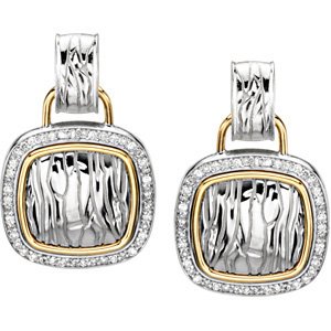 Sterling Silver & 14K Yellow Gold 1/2 CTW Natural Diamond Zebra Skin Earrings