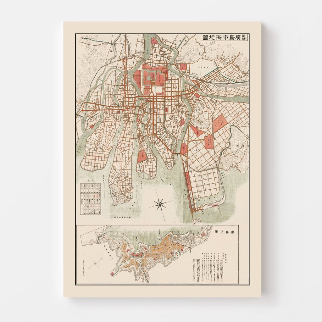 Vintage Map of Hiroshima, Japan 1922