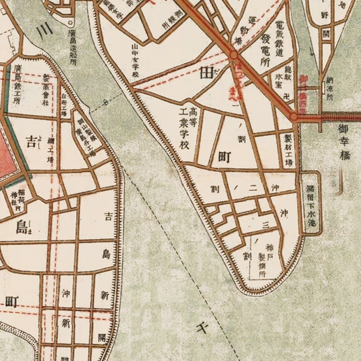 Vintage Map of Hiroshima, Japan 1922