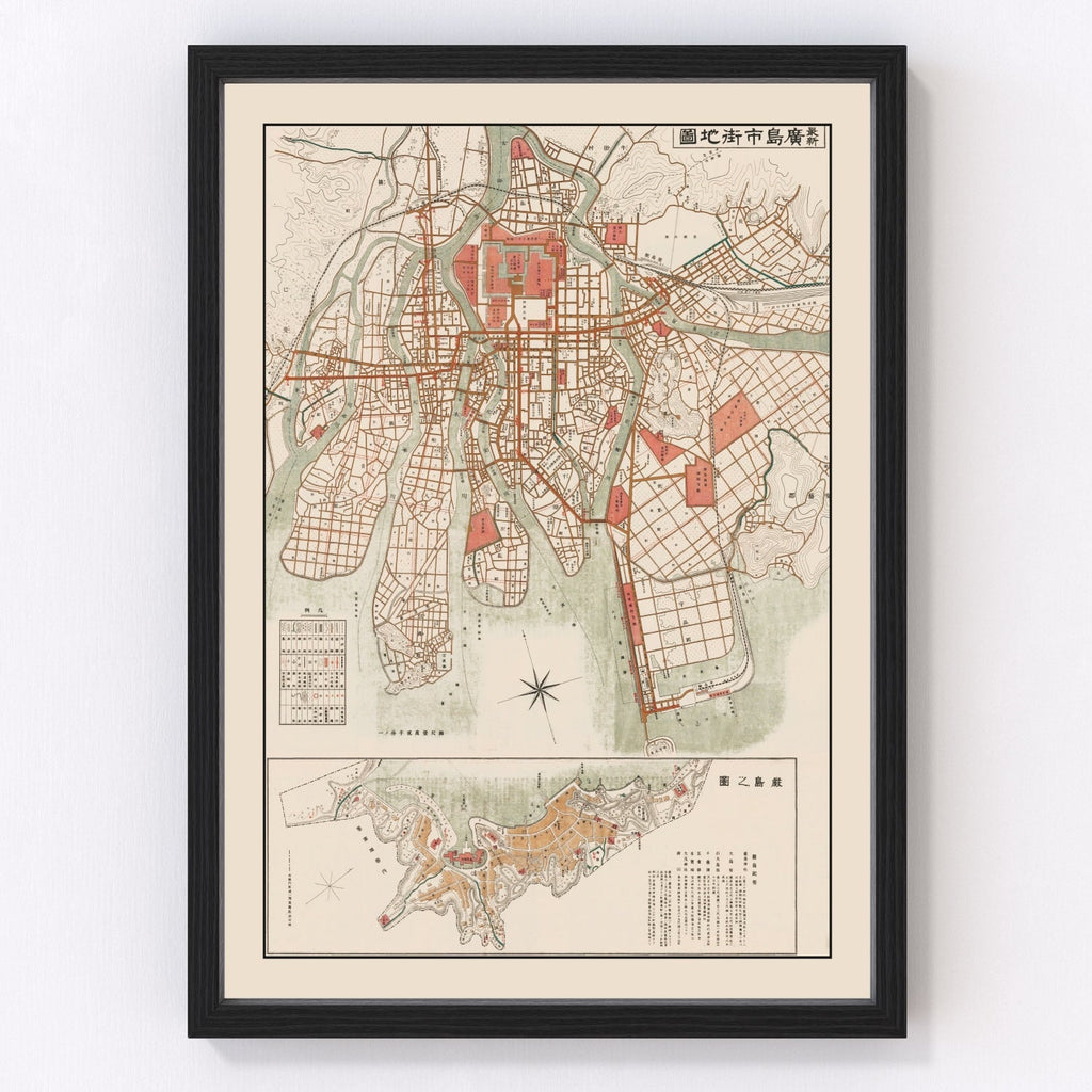 Vintage Map of Hiroshima, Japan 1922