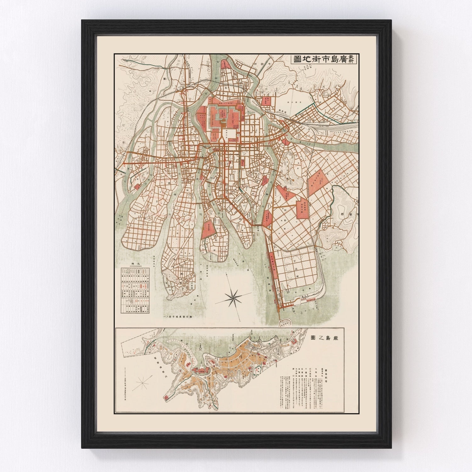 Vintage Map of Hiroshima, Japan 1922
