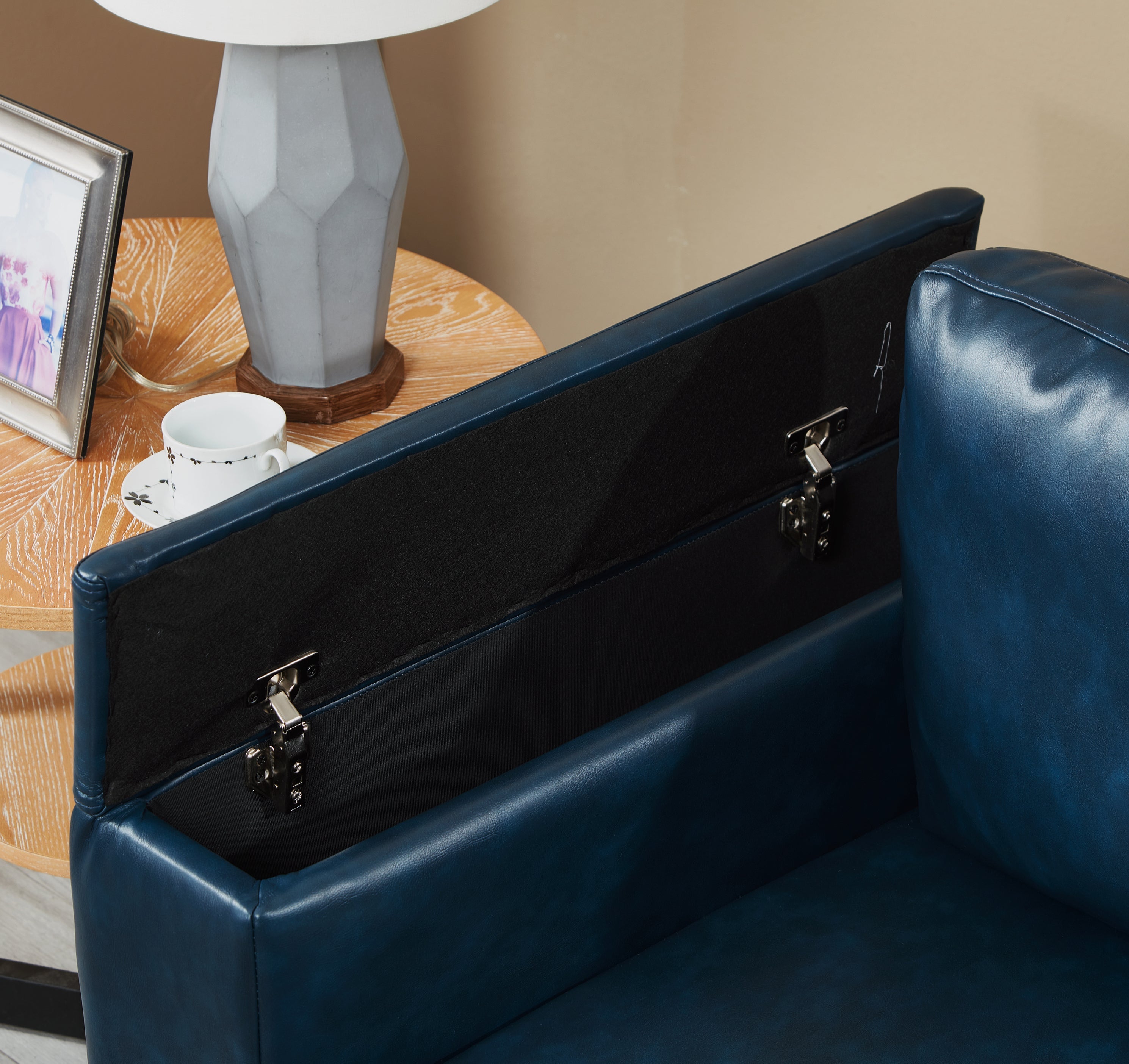 Two Pieces 2+3 seater Sofa Modern Style Living Room Sofa Faux Leather Couch,Square Arm Sofa with Cup Holder,Storage Sofa,Upholstered PU Leather Navy Blue