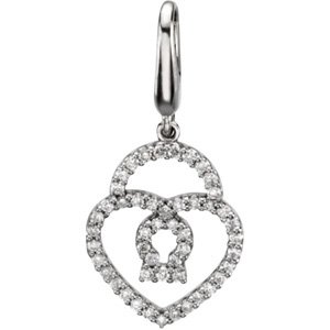 14K White Gold 1/4 Natural Diamond Heart Padlock Charm/Pendant