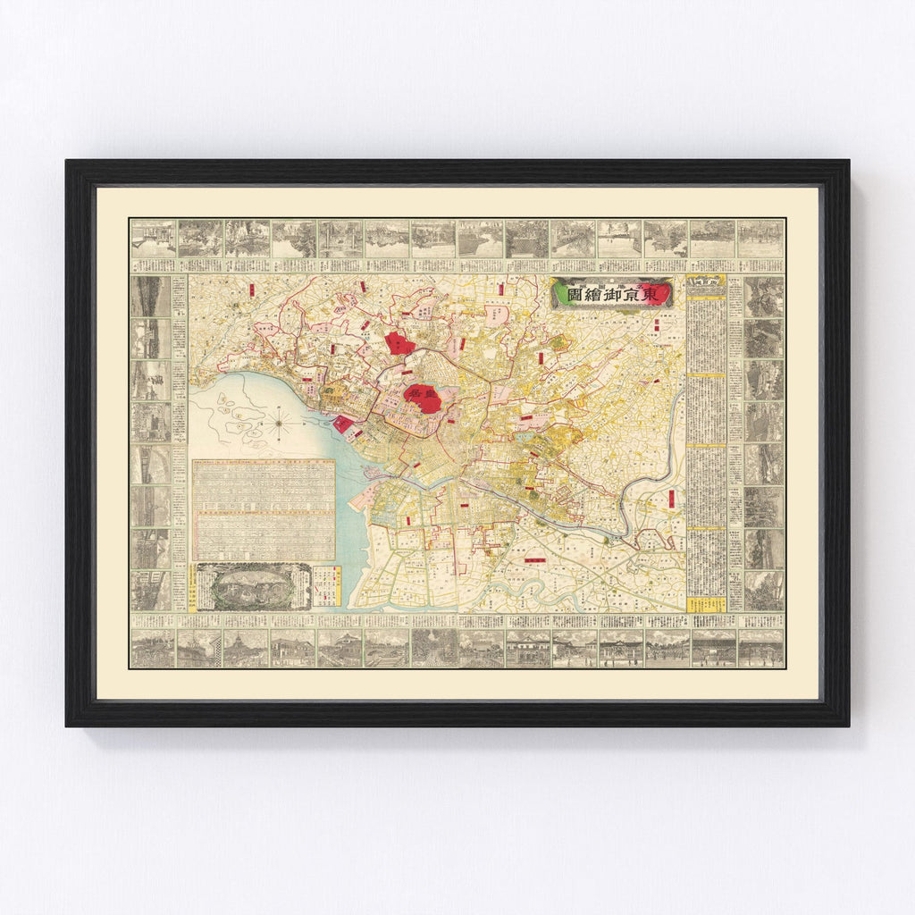 Vintage Map of Tokyo, Japan 1881