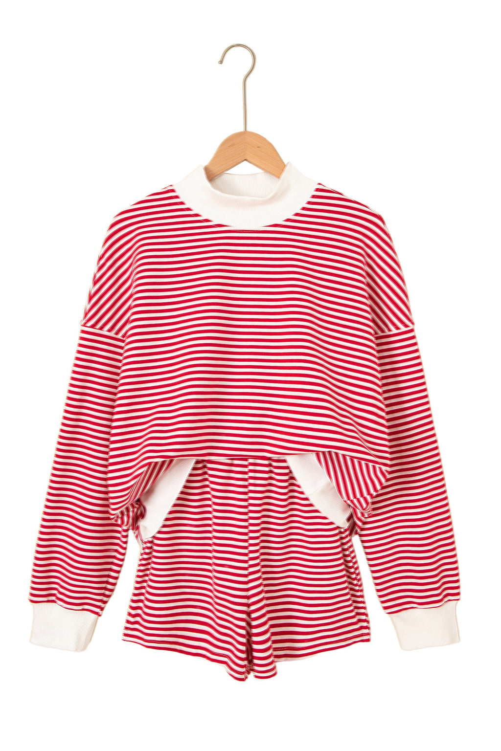 Stripe Oversized Mock Neck Sweatshirt & Shorts Set
