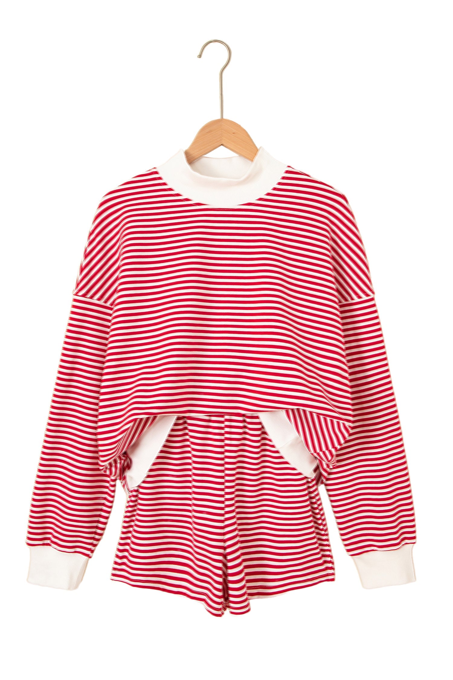 Stripe Oversized Mock Neck Sweatshirt & Shorts Set