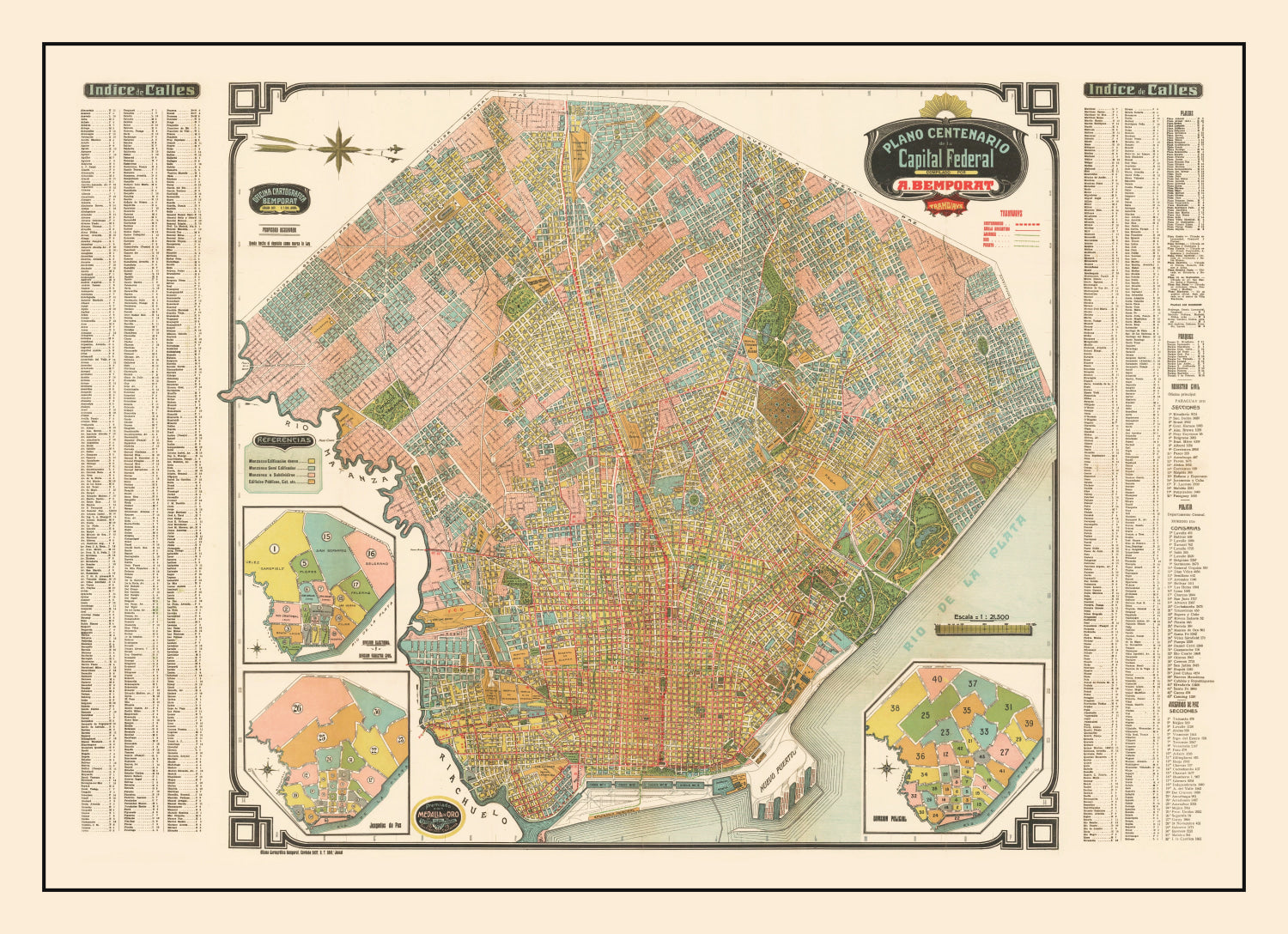 Vintage Map of Buenos Aires, Brazil 1915