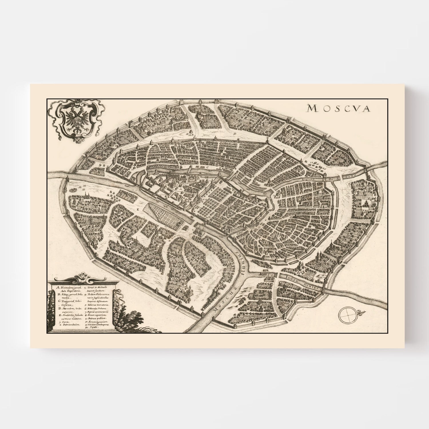 Vintage Map of Moscow, Russia 1646