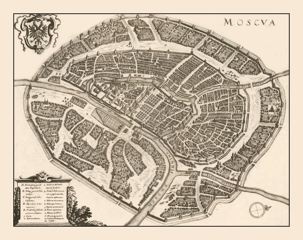 Vintage Map of Moscow, Russia 1646
