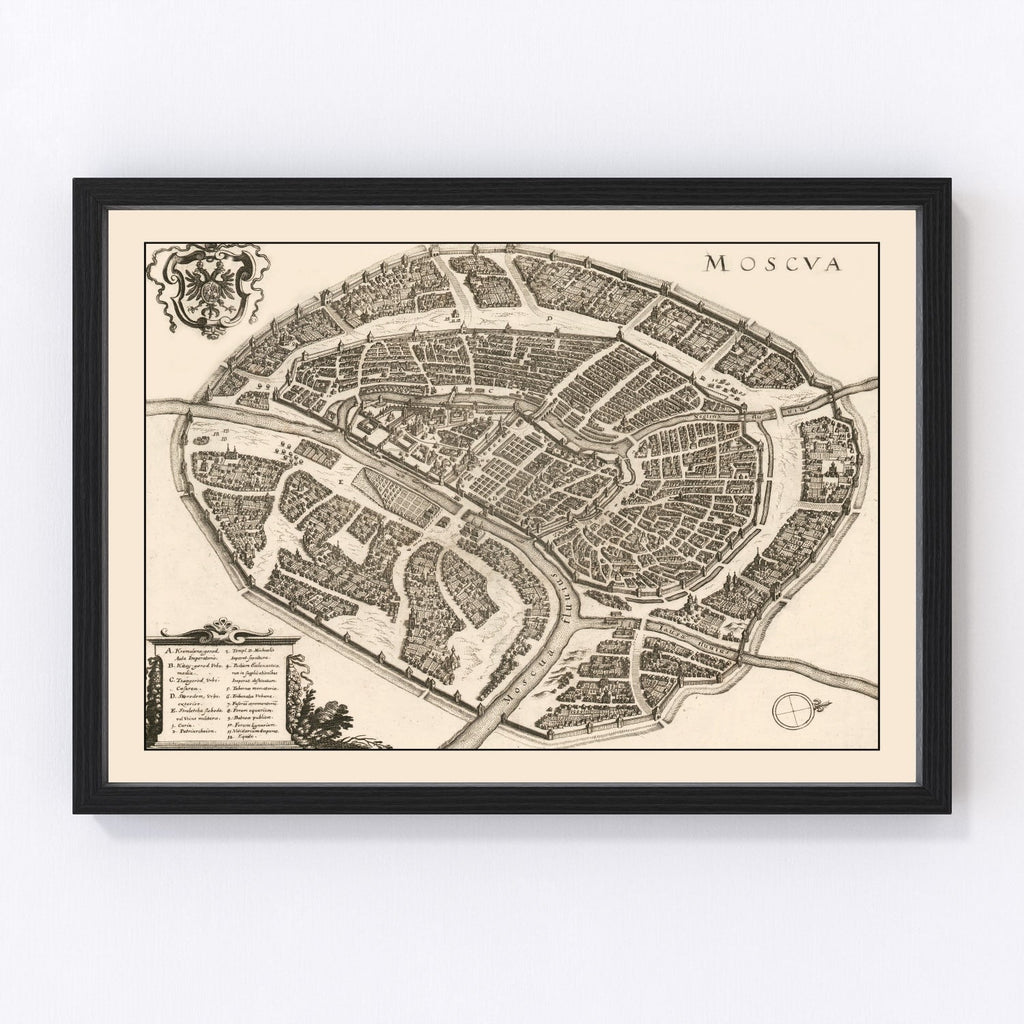 Vintage Map of Moscow, Russia 1646