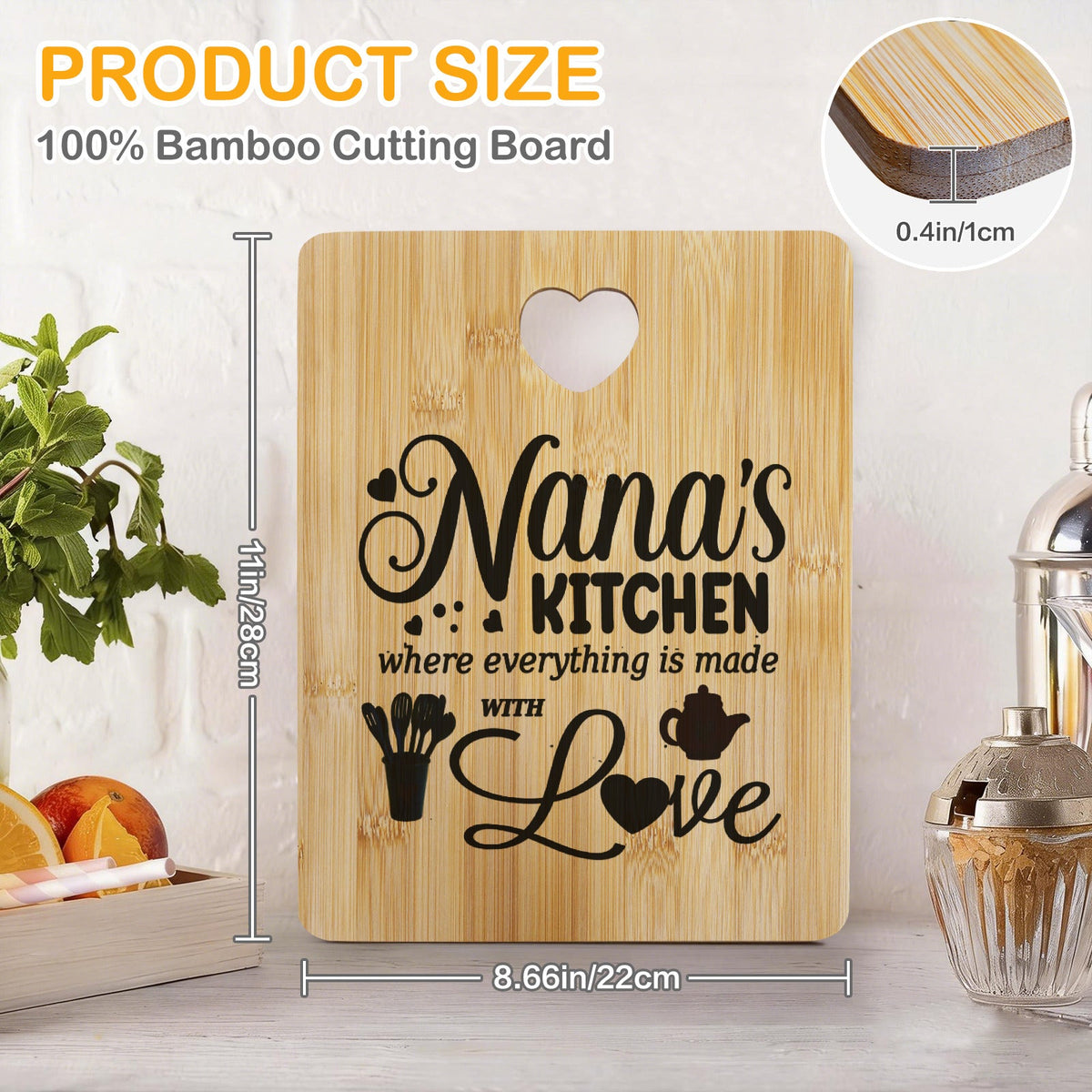 Nana's Kitchen Made with Love Custom Rectangle Bamboo Cutting Board (One Side Printing) | Ships from USA