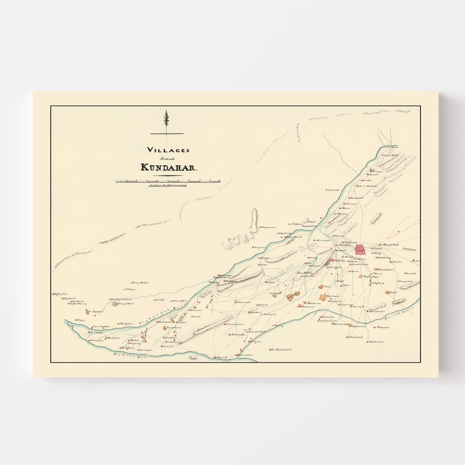 Vintage Map of Kandahar, Afghanistan 1840