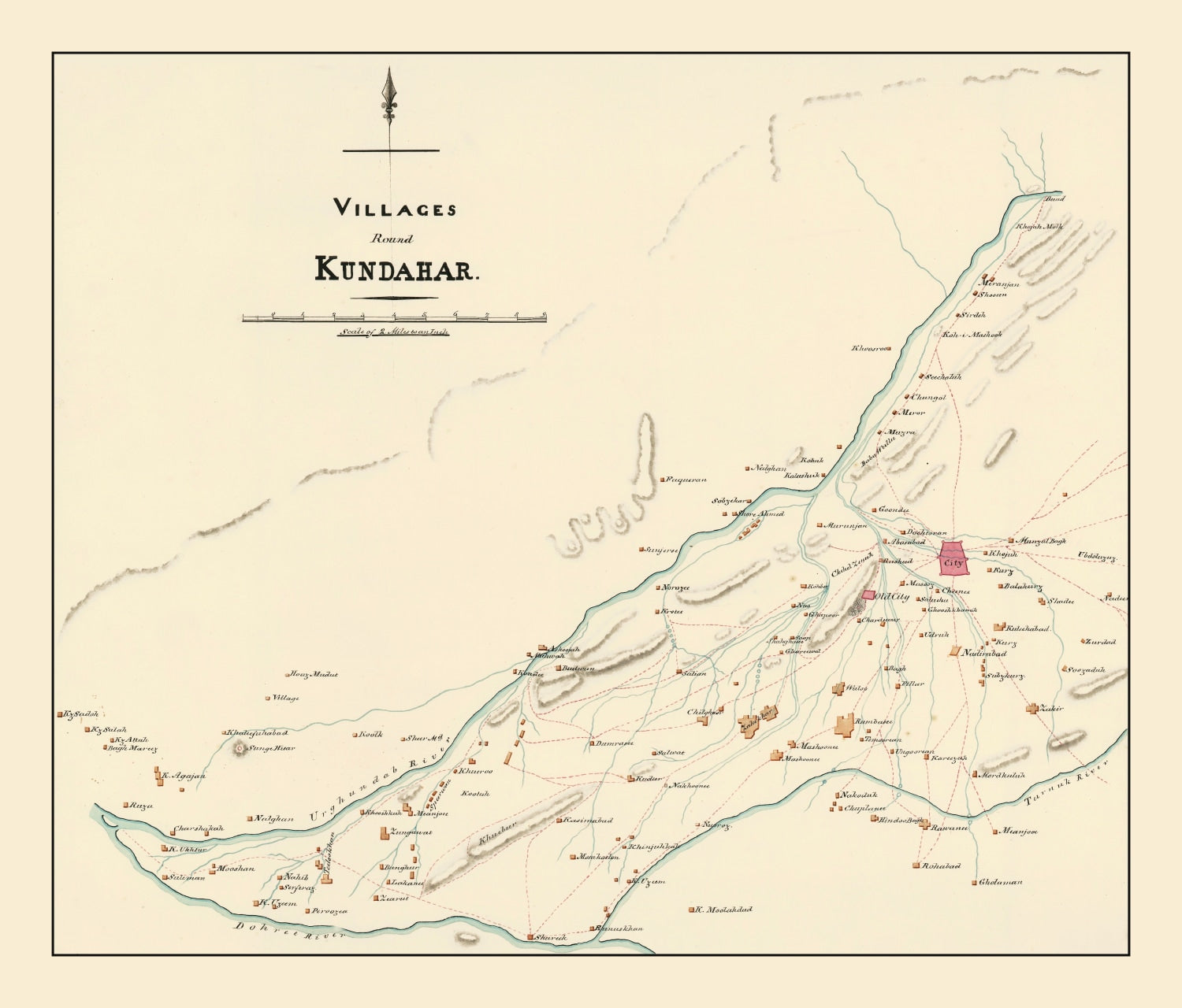 Vintage Map of Kandahar, Afghanistan 1840