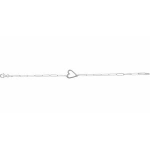 14K White Heart & Paperclip-Style Chain 7" Bracelet