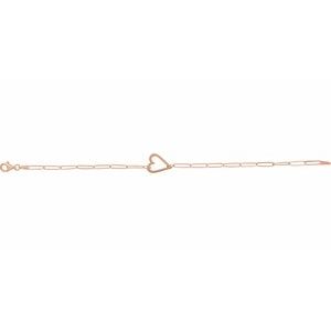 14K Rose Heart & Paperclip-Style Chain 7" Bracelet