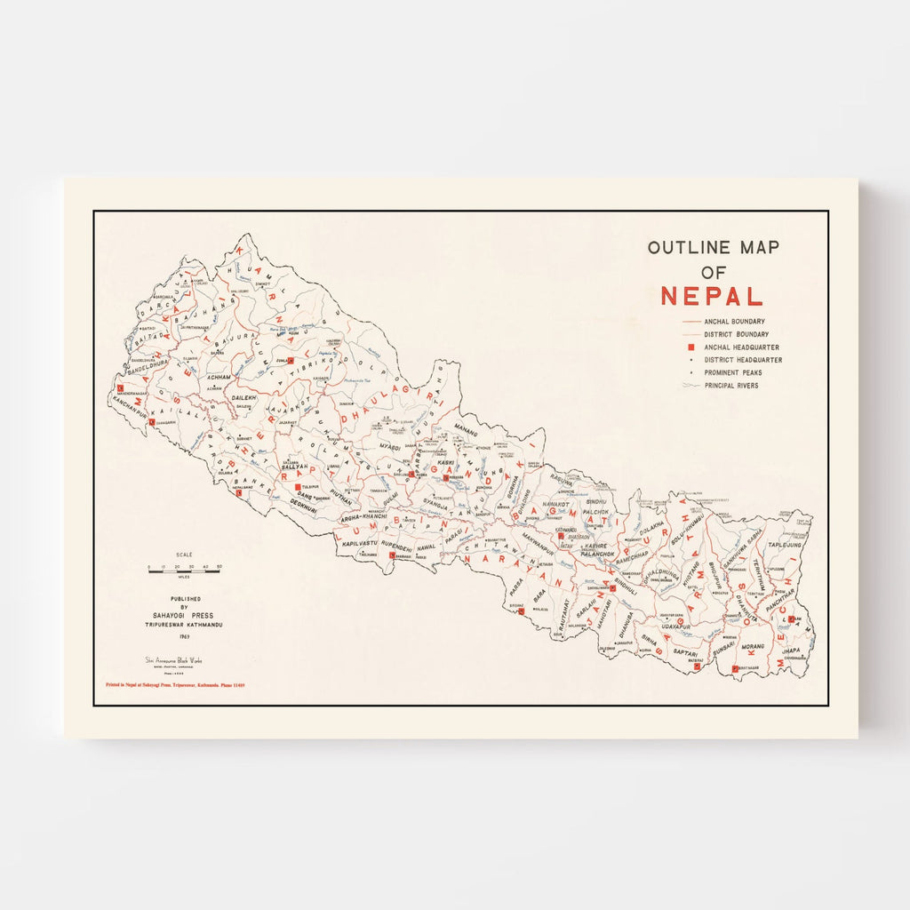 Vintage Map of Nepal 1969