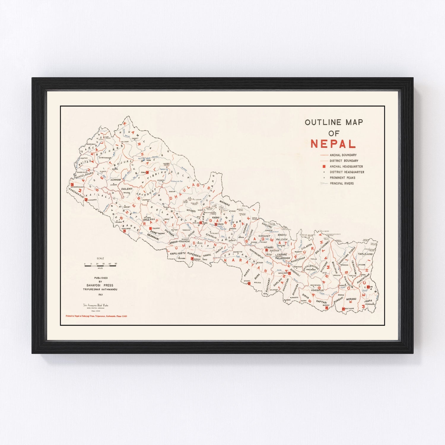 Vintage Map of Nepal 1969