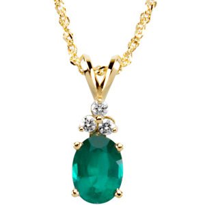 14K Yellow Gold Natural Emerald & 1/10 CTW Natural Diamond 18" Necklace