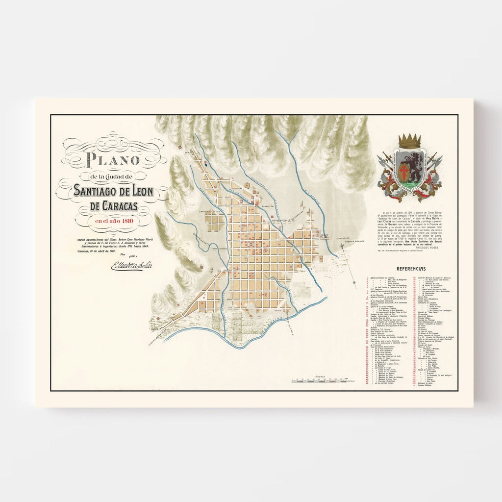 Vintage Map of Caracas, Venezuela 1810