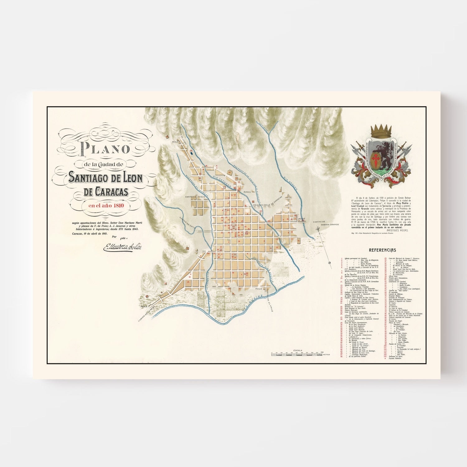 Vintage Map of Caracas, Venezuela 1810