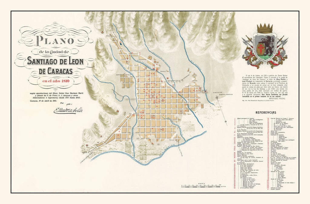 Vintage Map of Caracas, Venezuela 1810