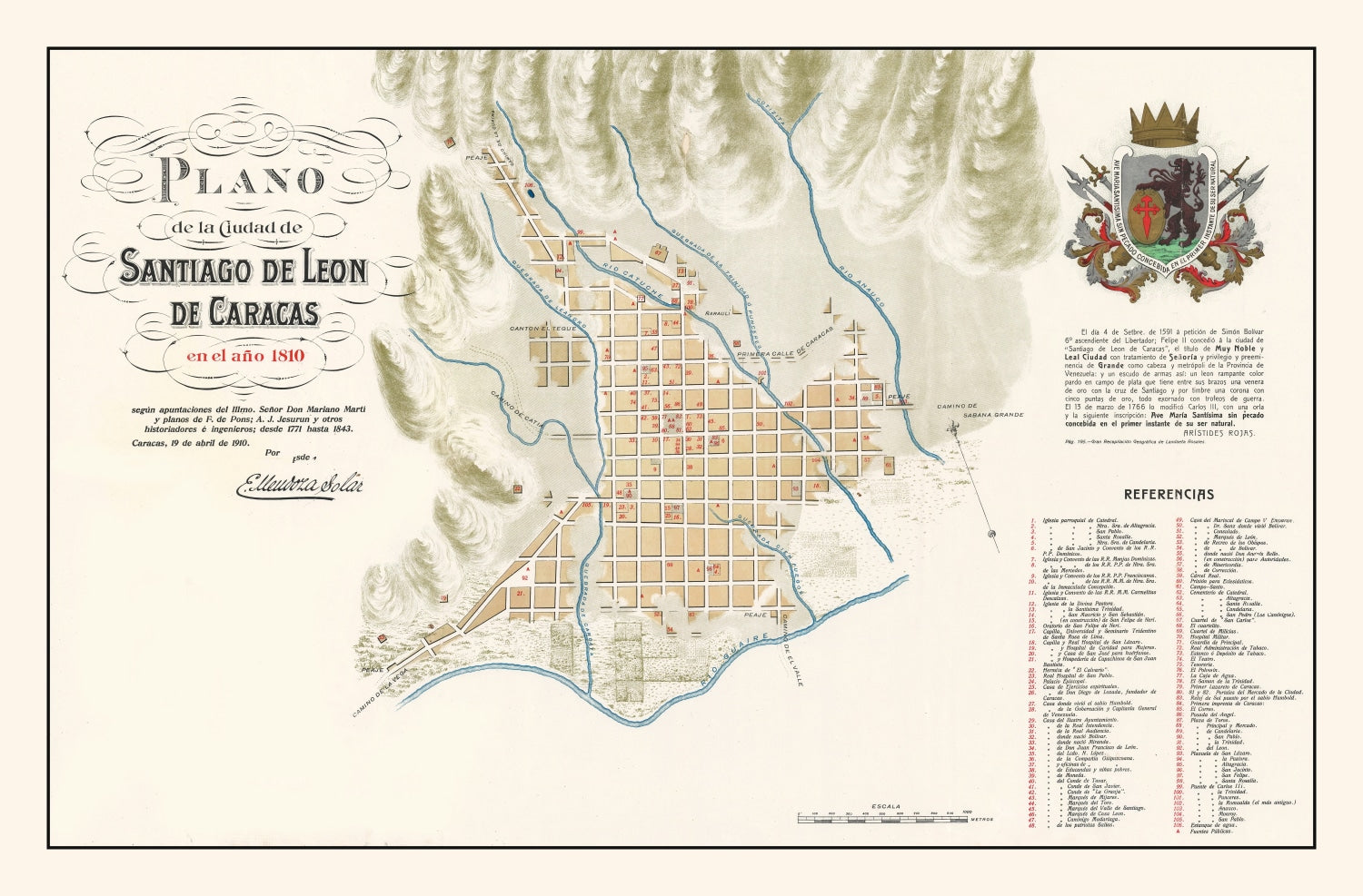 Vintage Map of Caracas, Venezuela 1810