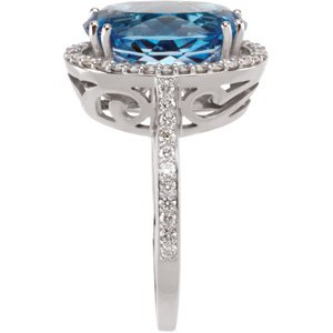 14K White Gold Natural Swiss Blue Topaz & 1/2 CTW Natural Diamond Ring