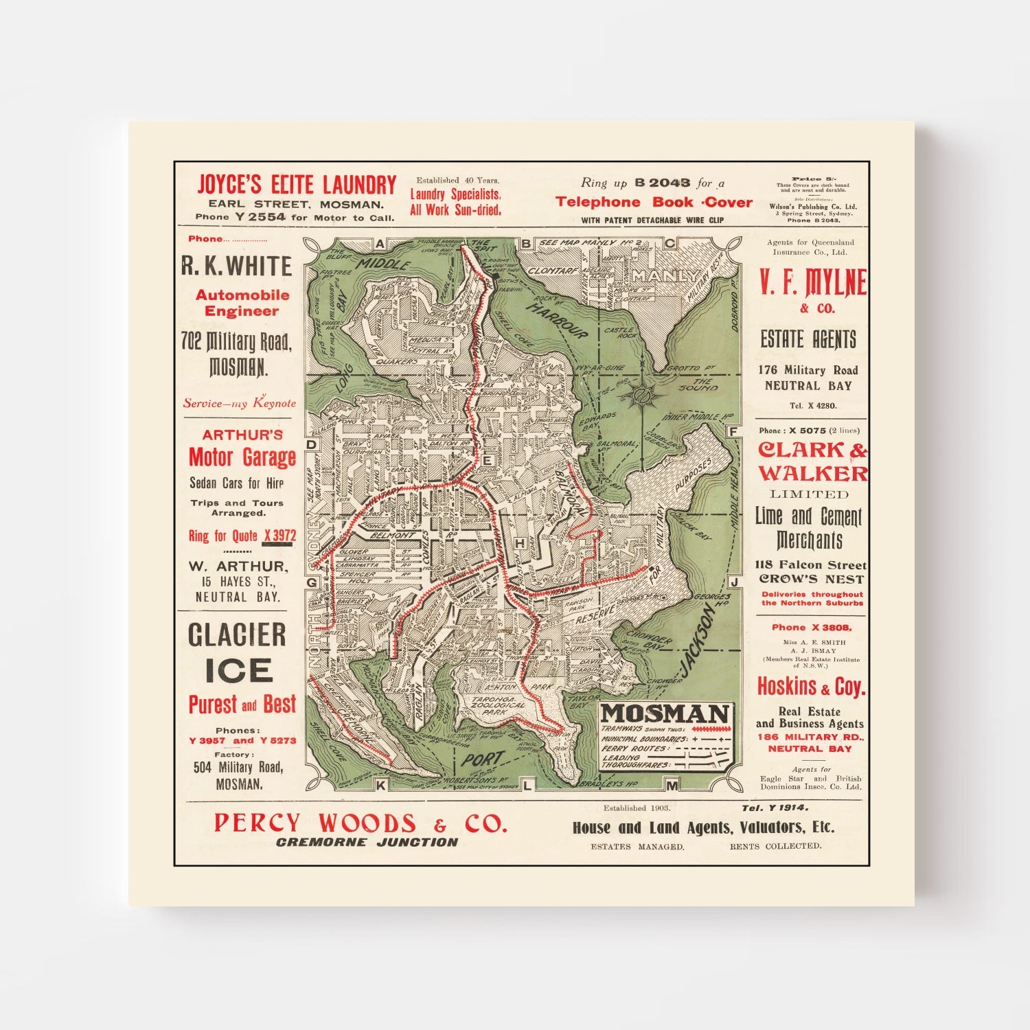 Vintage Map of Sydney, Australia 1925