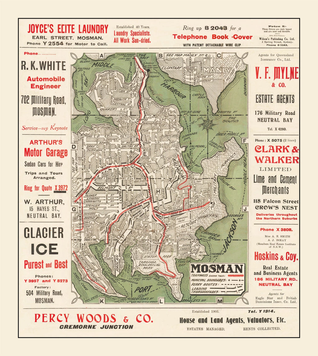 Vintage Map of Sydney, Australia 1925