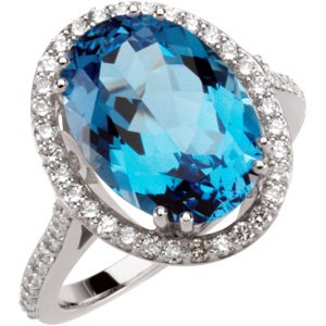 14K White Gold Natural Swiss Blue Topaz & 1/2 CTW Natural Diamond Ring