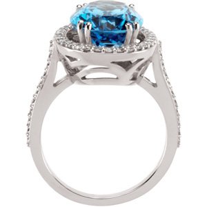 14K White Gold Natural Swiss Blue Topaz & 1/2 CTW Natural Diamond Ring