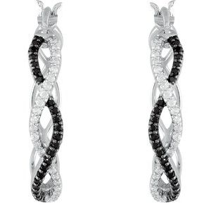 Sterling Silver Natural Black Spinel & 1/5 CTW Natural Diamond 24.3 mm Hoop Earrings