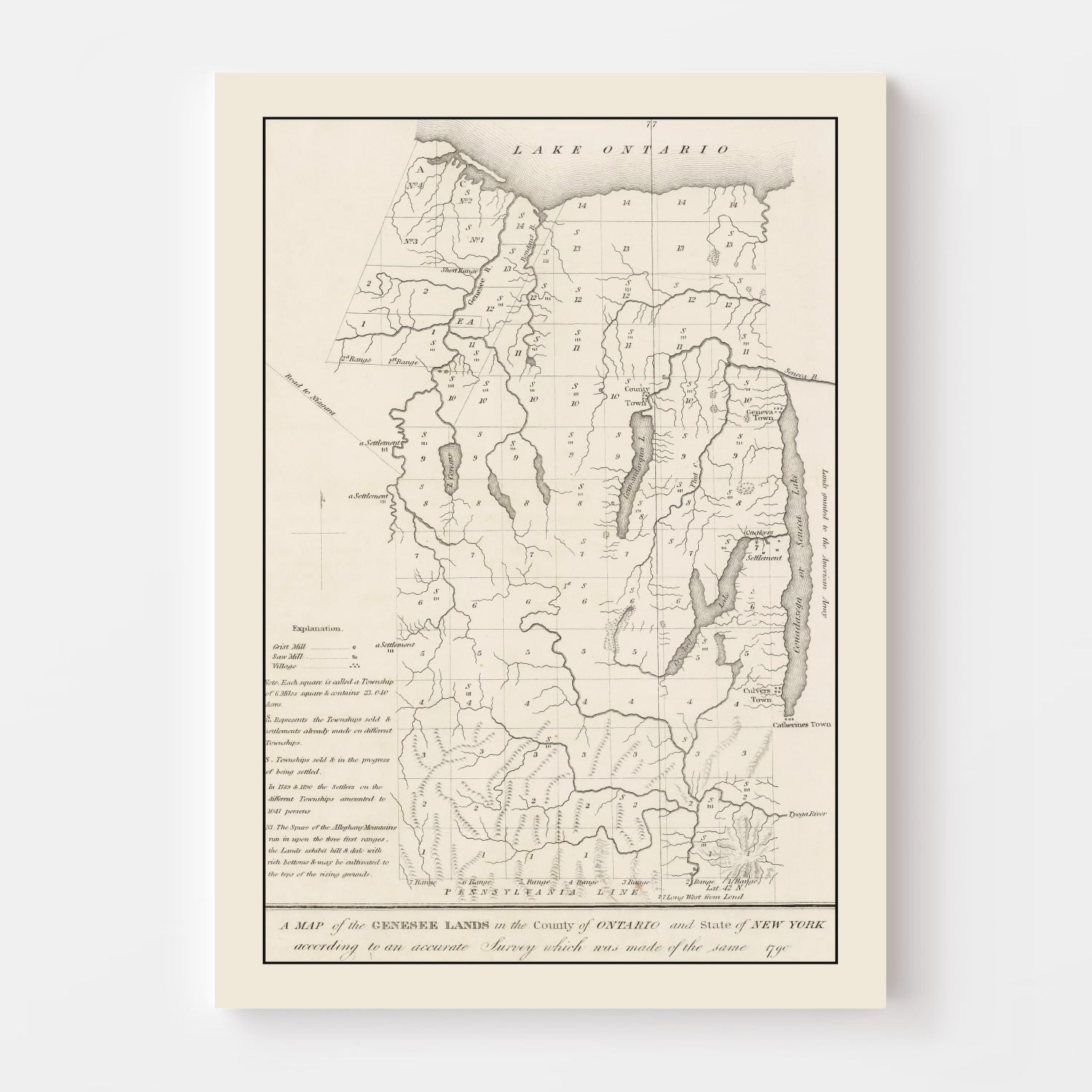 Vintage Finger Lakes Region Map 1849